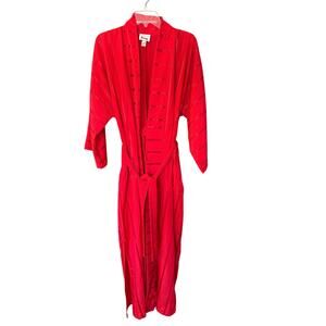 SUZY Chenille Bath Robe Cherry Red House Coat Duster CottageCore Sexy VTG USA